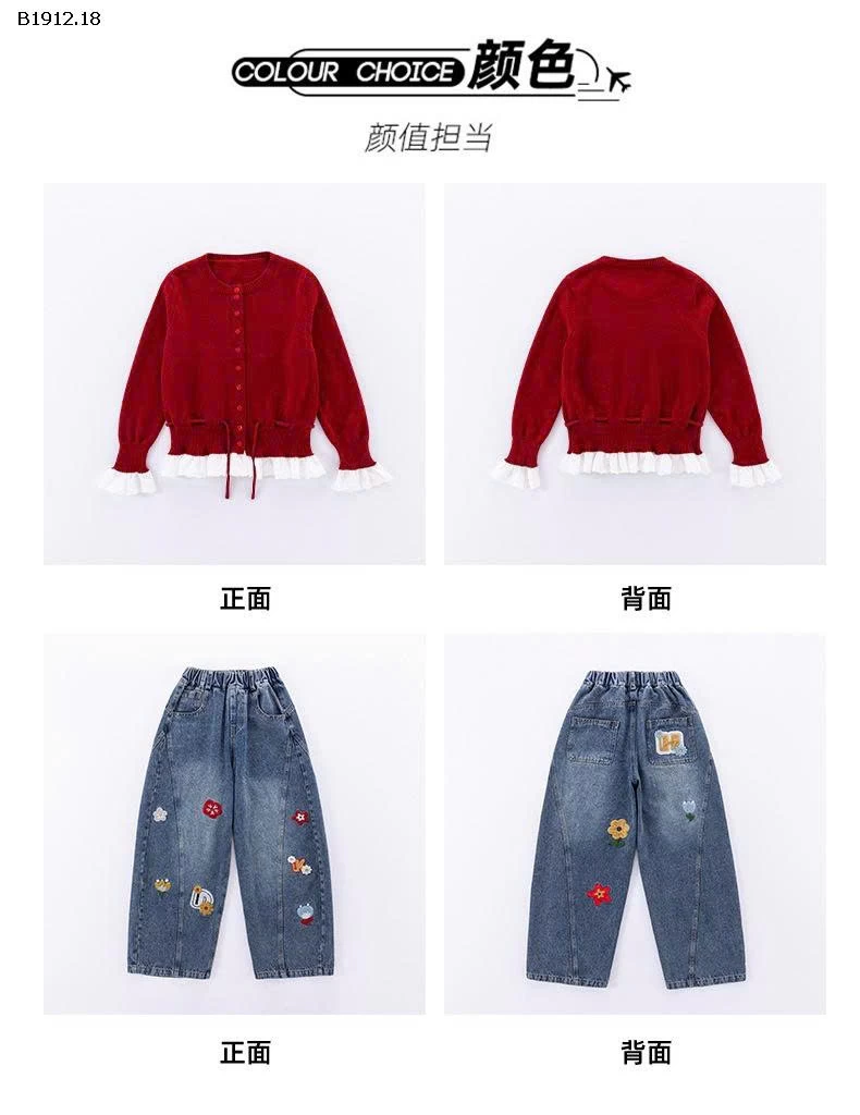 SET ÁO LEN MIX QUẦN JEAN THÊU BG - Giá sỉ áo: 248k  quần: 274k 