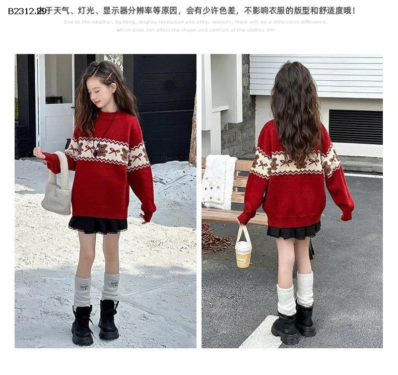 Áo len đỏ dệt kim cho bé gái, kiểu dáng mới Thu/Đông 2025-Giá sỉ  loại thường : 250k lót lông : 290k