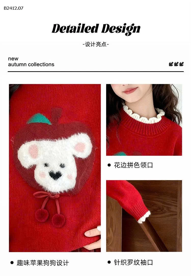 Áo len dày dặn cho bé gái, thích hợp cho mùa thu đông- Giá sỉ 290k