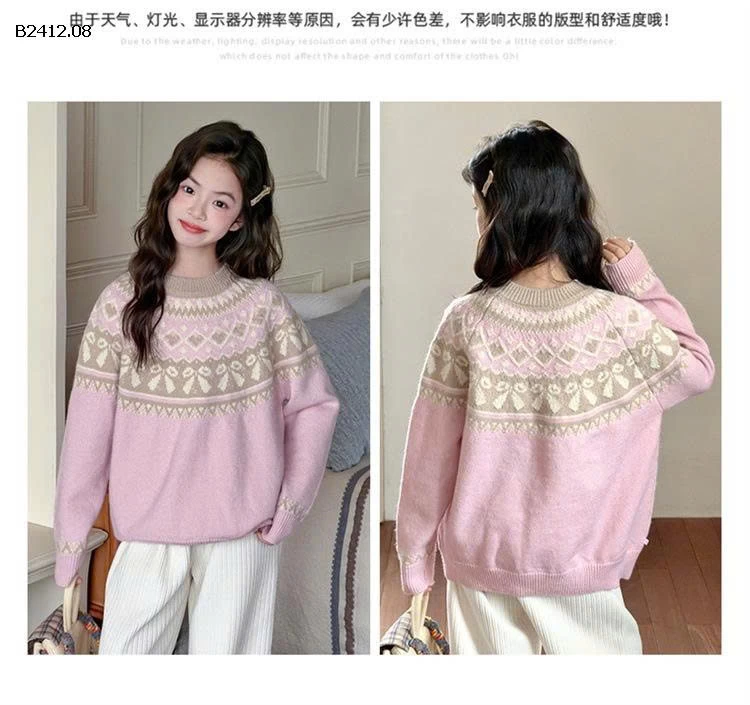 Áo len thắt nơ xinh xắn cho bé gái, cổ tròn- Giá sỉ 290k