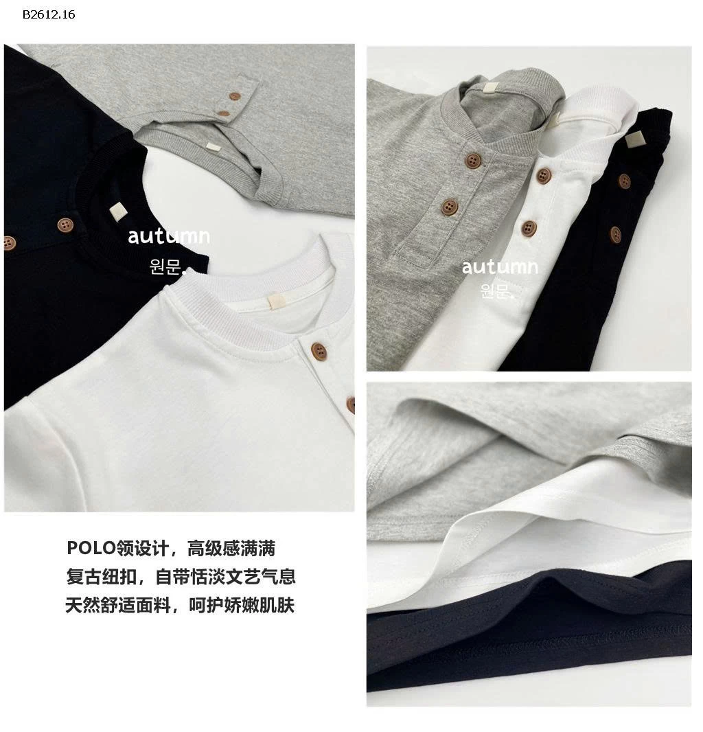 Áo thun cotton polo dài tay trẻ em-Giá sỉ 142k