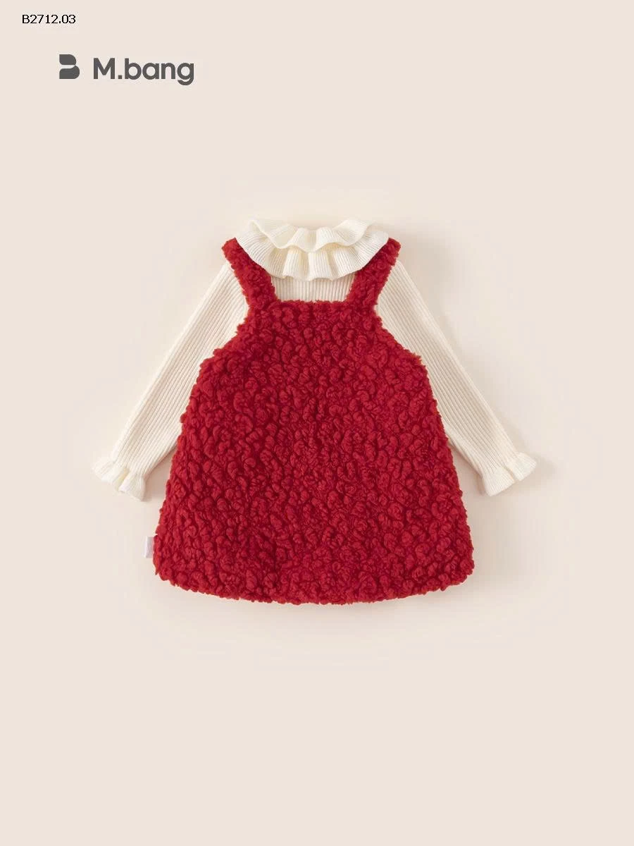 SET ÁO LEN CỔ BÈO MIX VÁY YẾM LÔNG TRÁI TIM MBANG-Giá sỉ 410k