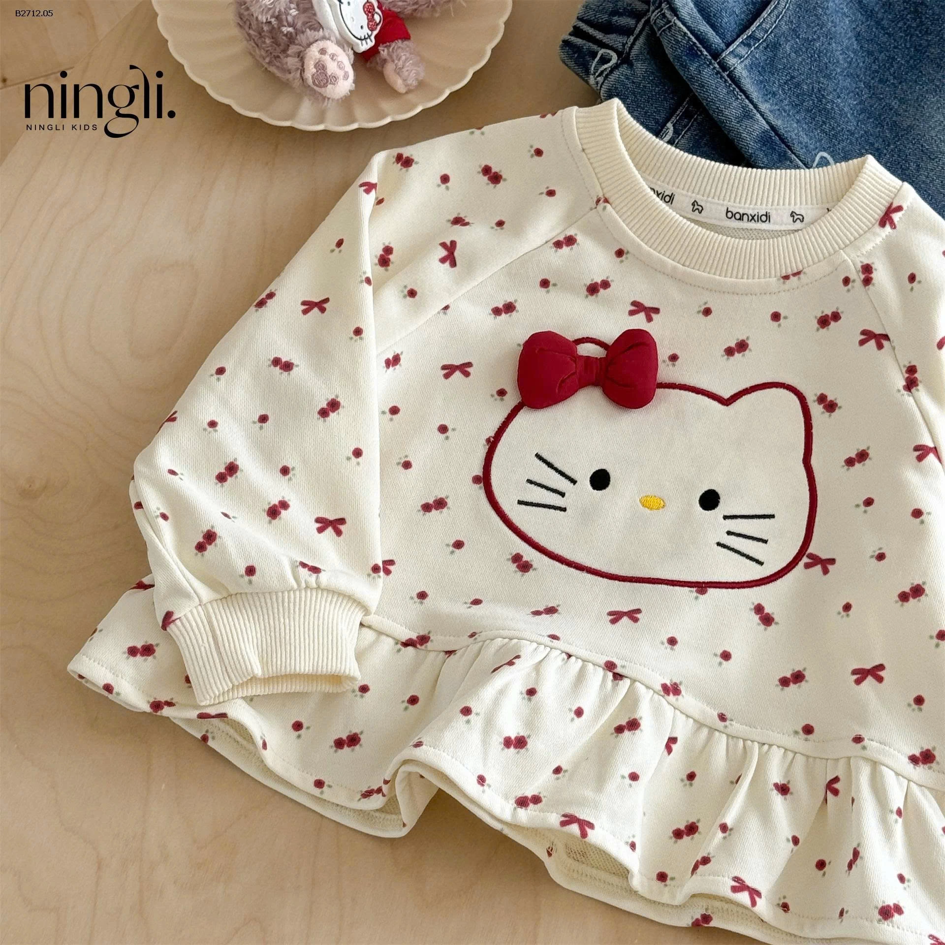  ÁO NỈ BABYDOLL CÚN BÔNG BG -Giá sỉ 84k