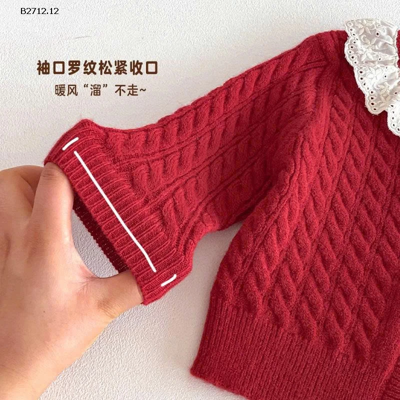 ÁO KHOÁC LEN ĐỎ BÉ GÁI CỔ REN - sỉ 158k