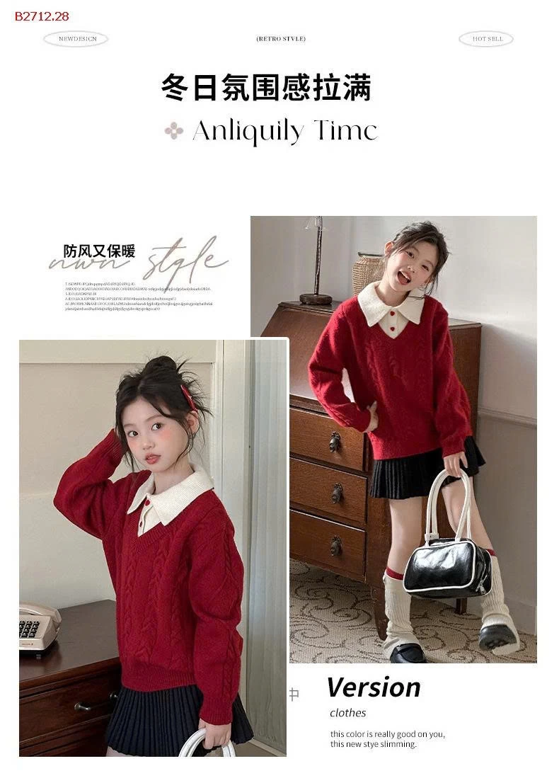 Chiếc áo len đỏ phối cổ sơ mi xinh xỉu - sỉ 230k