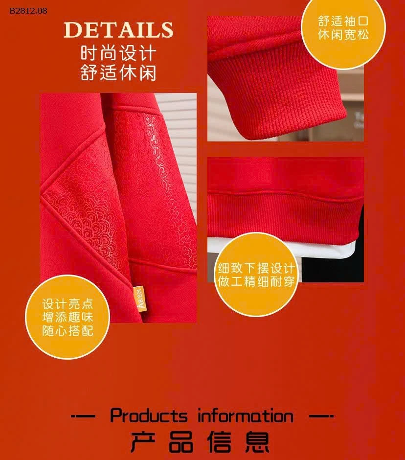 Áo nỉ cổ tròn lót lông cừu màu đỏ cho bé trai- giá sỉ 209k