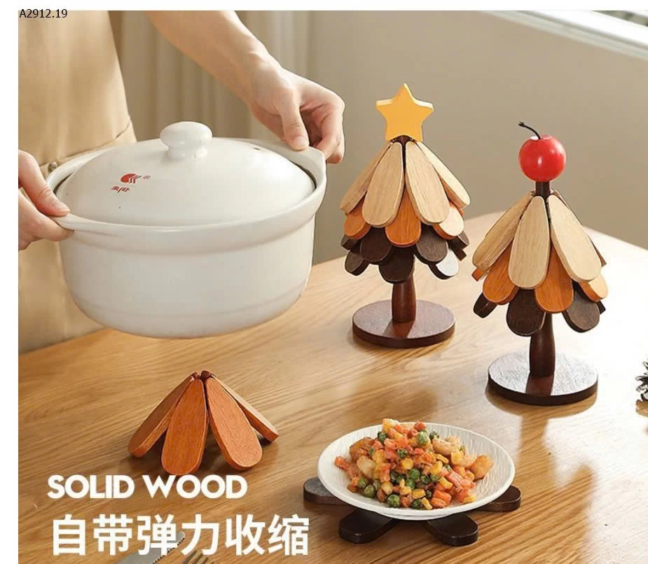 BỘ 5 MIẾNG LÓT BÁT ĐĨA NỒI CỐC CHÉN BẰNG GỖ  KÈM 1 THÂN CẮM - sỉ 80k