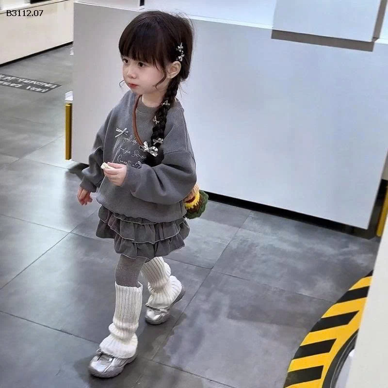 SET ÁO NỈ LÔNG MIX CHÂN VÁY TONE XÁM BG -Giá sỉ 235k