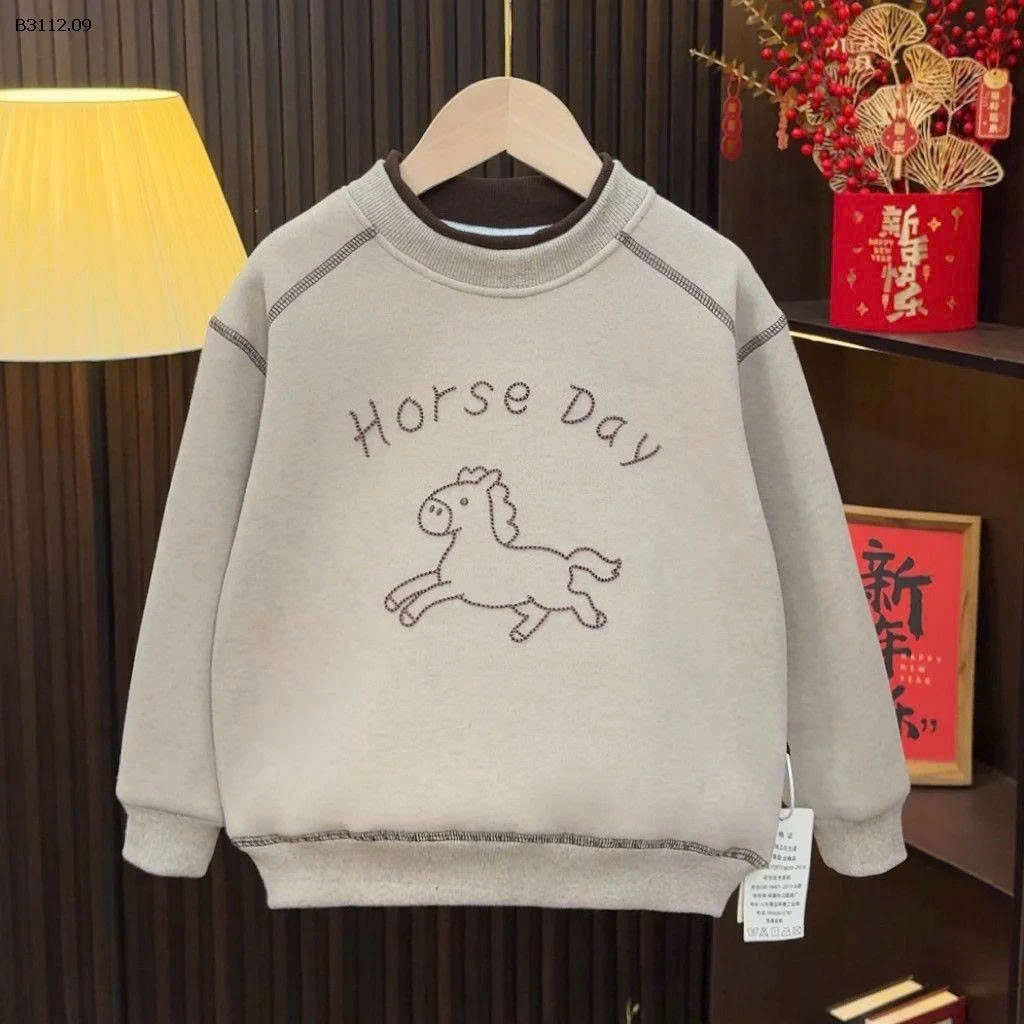 Áo nỉ in ngựa lót lông cừu cho bé-Giá sỉ 132k