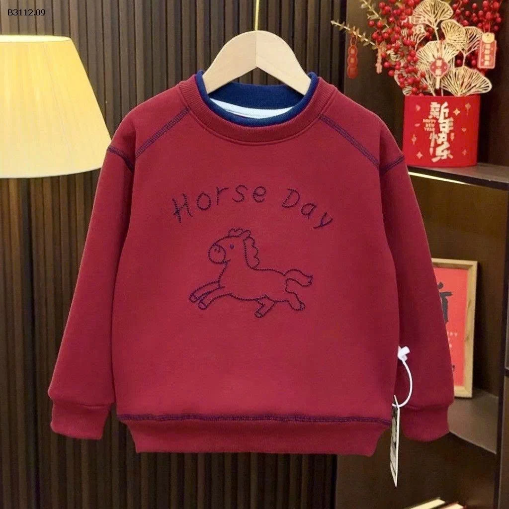 Áo nỉ in ngựa lót lông cừu cho bé-Giá sỉ 132k