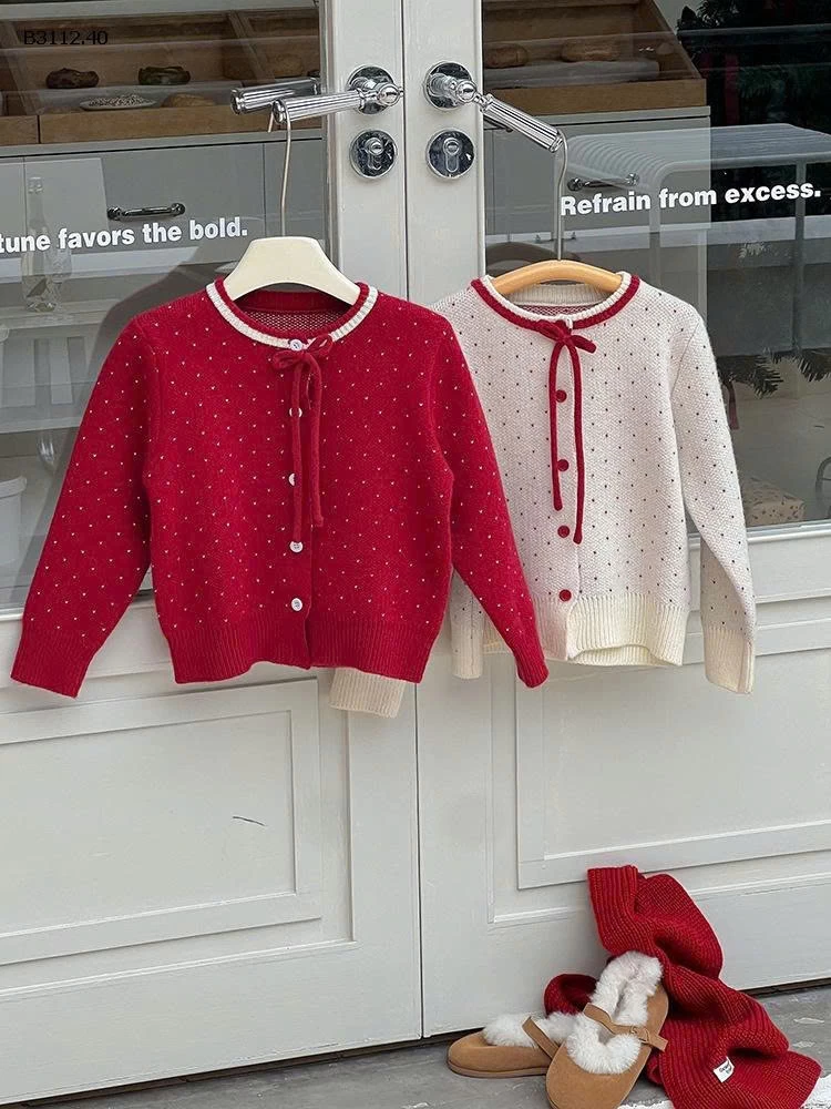 ÁO CARDIGAN LEN CHẤM BI AMBB-Giá sỉ  sz 90-150: 198k sz 160: 215k