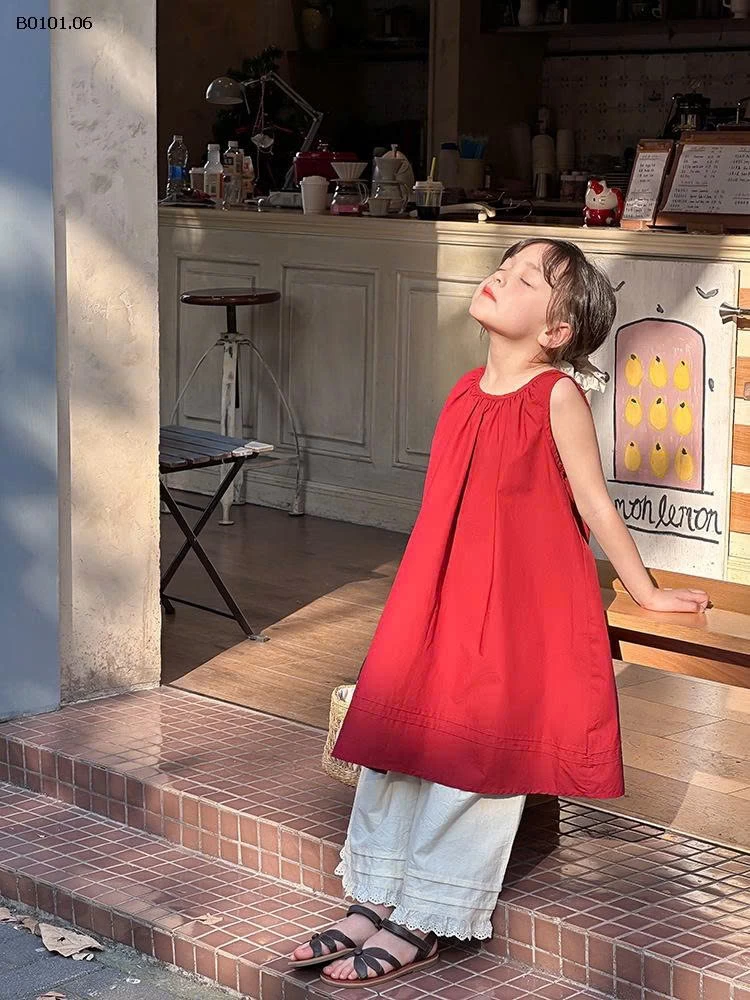 Đầm cotton không tay đỏ cho bé gái nhà AMBB-Giá sỉ  Sz 90-150 : 194k Sz 160 : 207k sz 170 :  225k