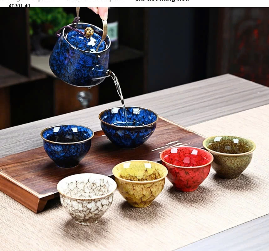 Bộ ấm chén ngũ hành phong thuỷ kèm hộp gỗ . - sỉ 270k