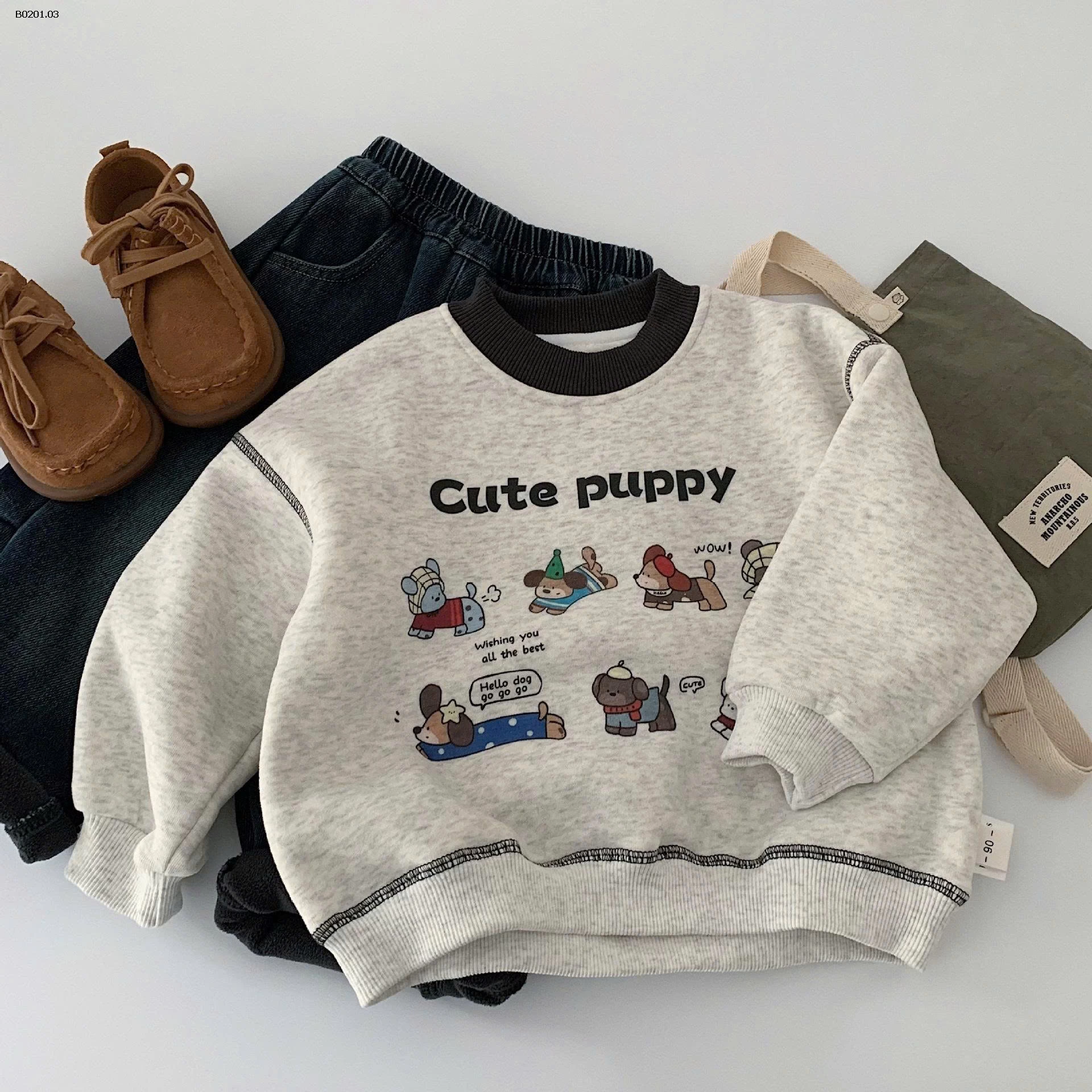 Áo nỉ lót lông cừu cho trẻ em Maibao-Giá sỉ 182k