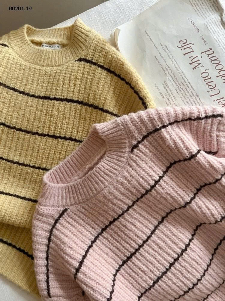 ÁO LEN KẺ AMBB CỔ TRÒN 25K143- Giá sỉ 90-150: 198k  160: 215k 