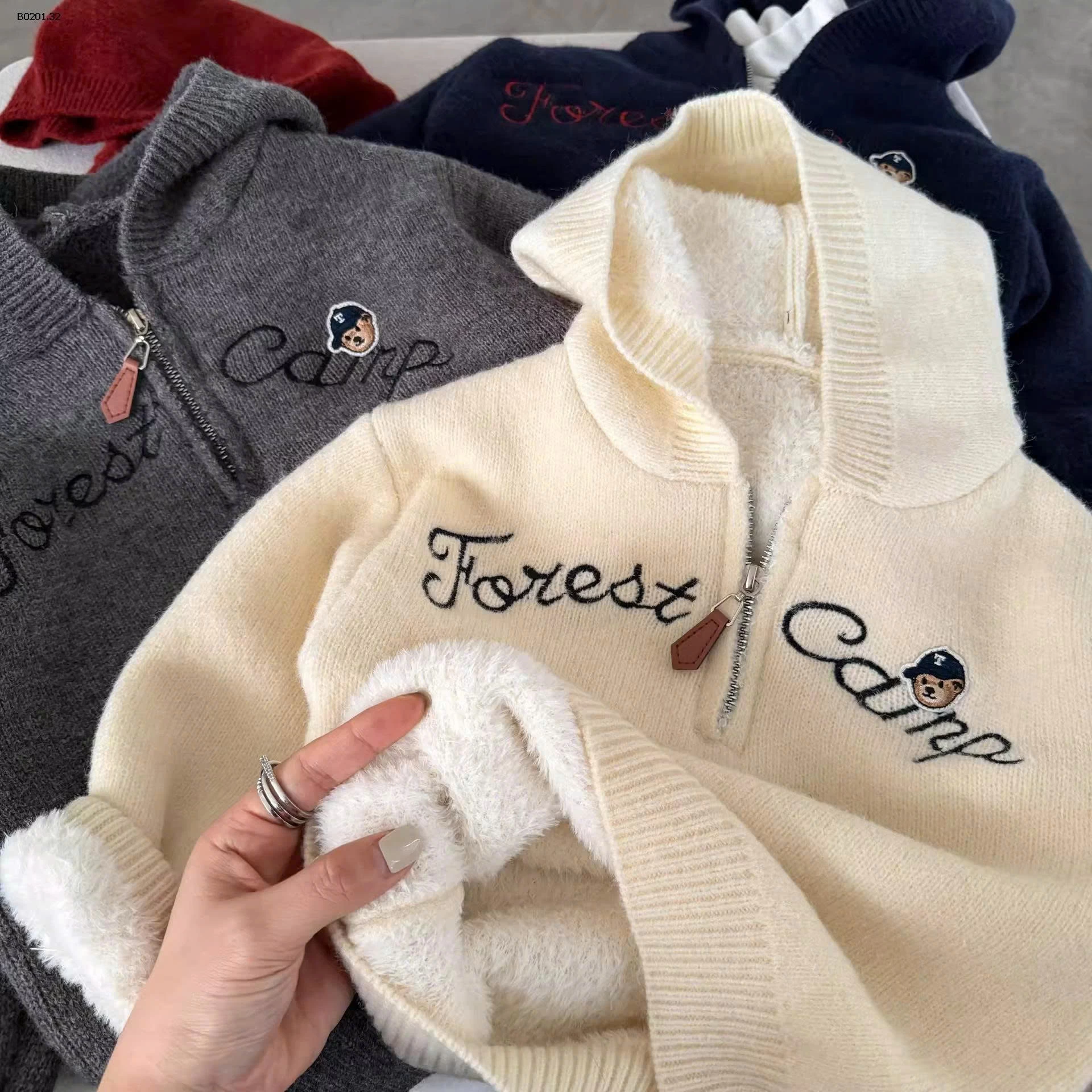 ÁO HOODIE LEN KHÓA CỔ LÓT LÔNG  - sỉ 193k