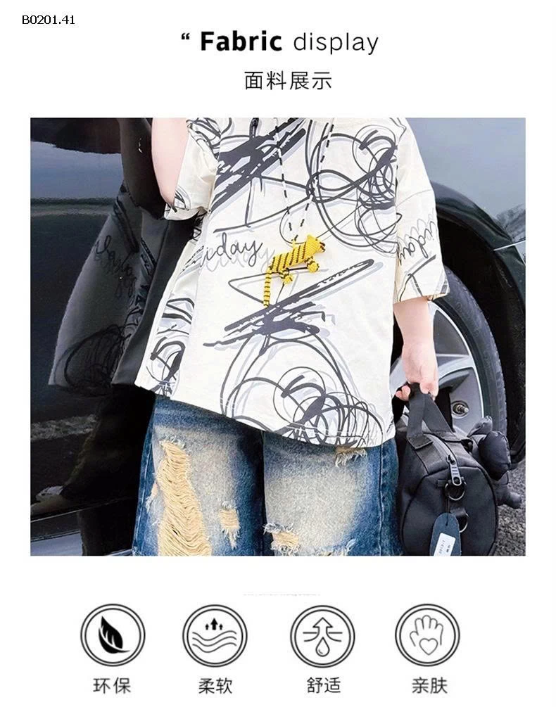 ÁO THUN HỌA TIẾT MIX SHORT JEANS RÁCH - Giá sỉ áo 150k  quần 195k 