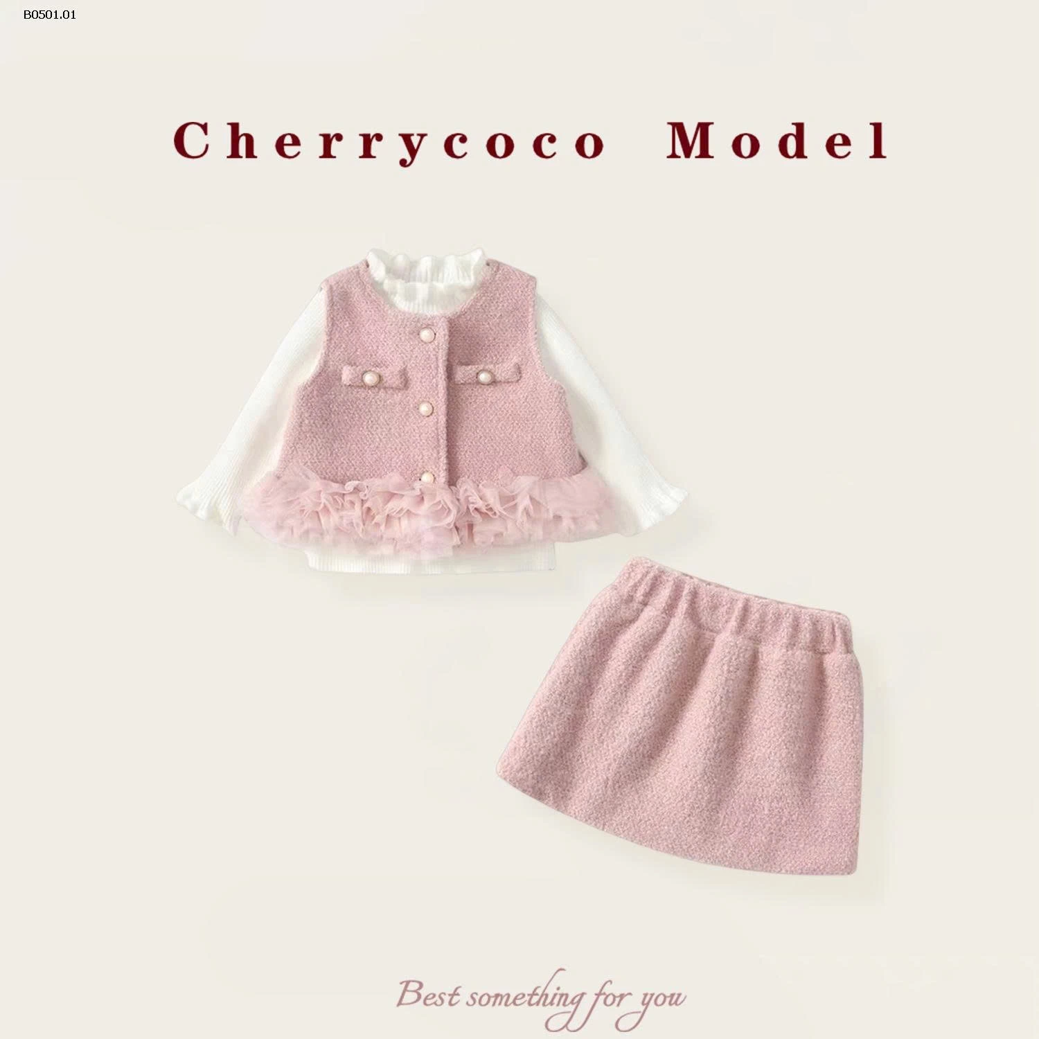 Bộ đồ mùa đông ba mảnh lấy cảm hứng từ Chanel dành cho bé gái-Giá sỉ 402k