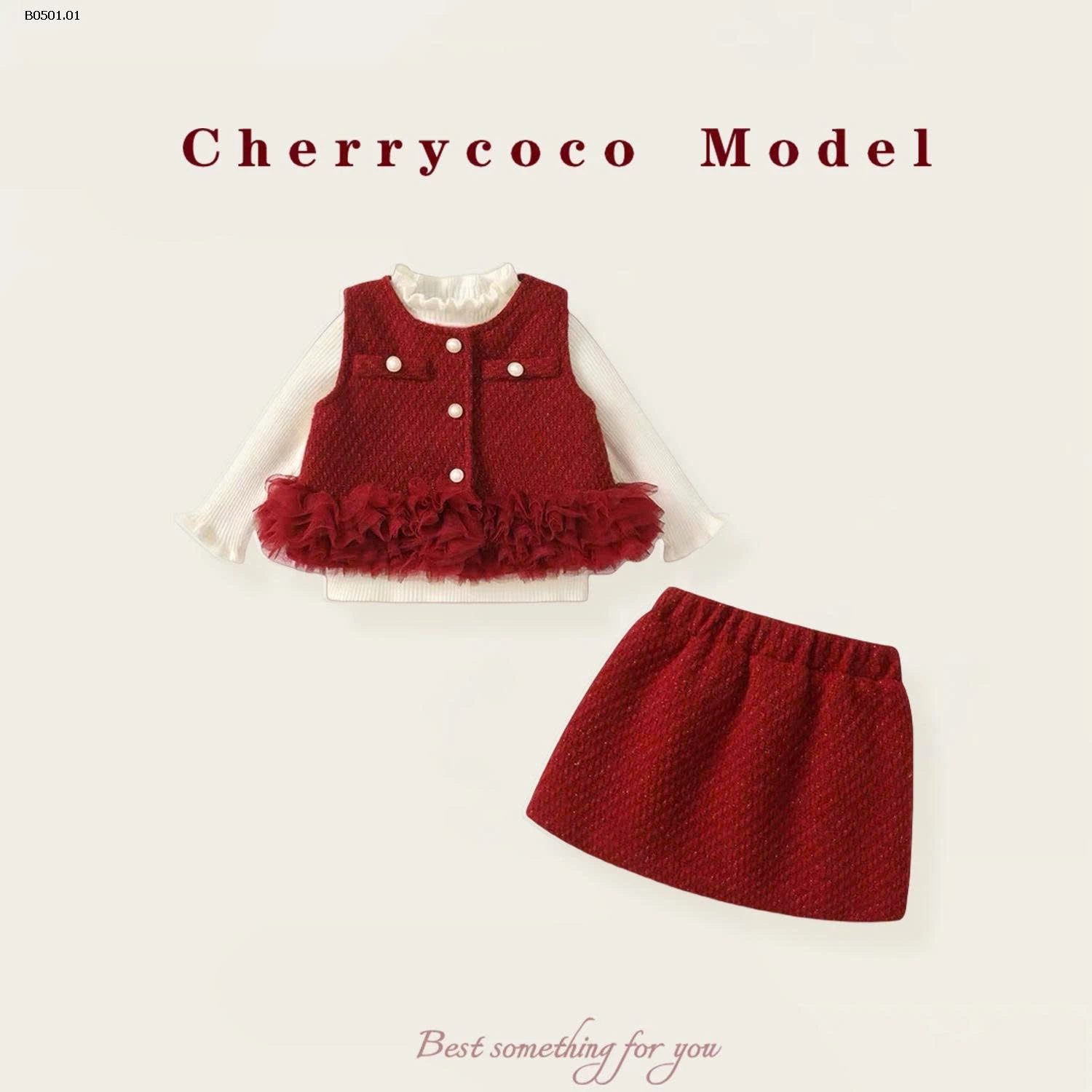 Bộ đồ mùa đông ba mảnh lấy cảm hứng từ Chanel dành cho bé gái-Giá sỉ 402k