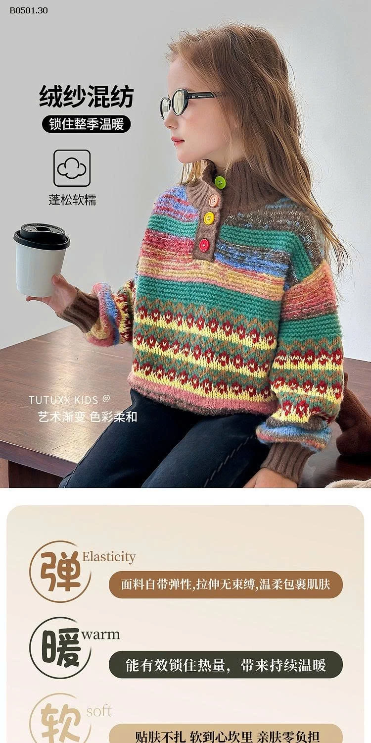 Áo len cổ đứng cho bé gái  Tutu Little Elephant-Giá sỉ  sz 100-160 : 311k sz 170 : 328k