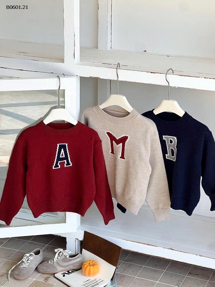 ÁO LEN CHỮ AMBBKIDS BG-Giá sỉ sz 90-150: 155k    sz  160: 167k