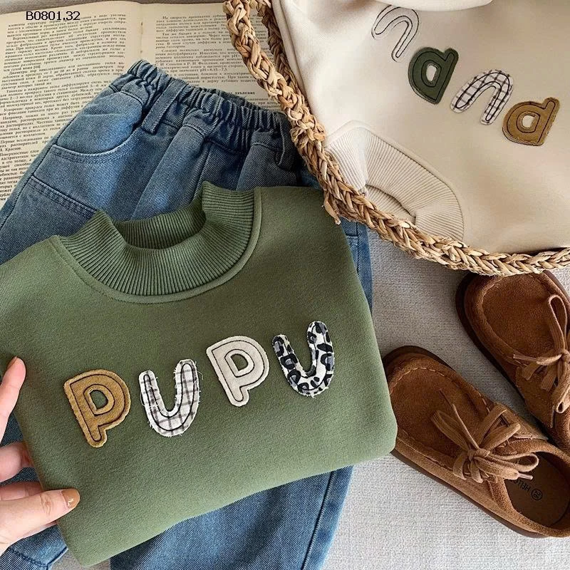 Áo nỉ lót lông cừu cho bé trai, kiểu dáng mùa đông