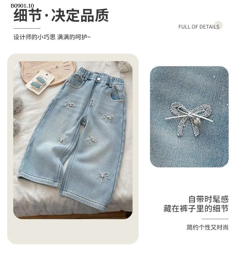 Quần jeans lót lông cừu kiểu mới năm 2025 cho bé gái hiệu Xie Jinmao HSMMC-Giá sỉ : 270k