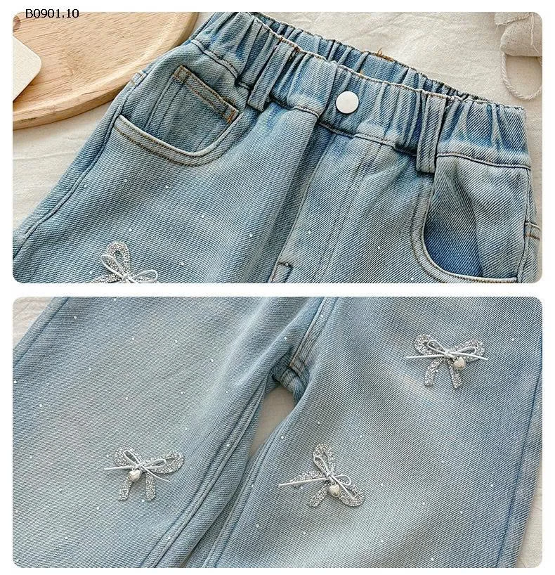 Quần jeans lót lông cừu kiểu mới năm 2025 cho bé gái hiệu Xie Jinmao HSMMC-Giá sỉ : 270k