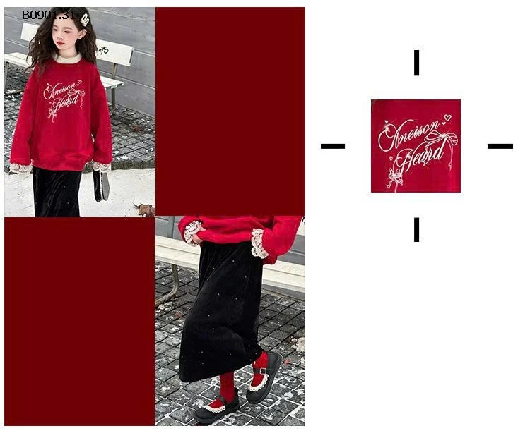 Áo hoodie lót lông cừu kiểu Hàn Quốc mới năm 2025 dành cho BG  - Giá sỉ áo hoodie đỏ : 288k váy nhung đen : 260k