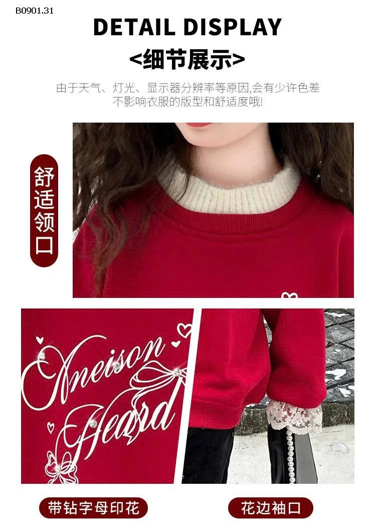 Áo hoodie lót lông cừu kiểu Hàn Quốc mới năm 2025 dành cho BG  - Giá sỉ áo hoodie đỏ : 288k váy nhung đen : 260k