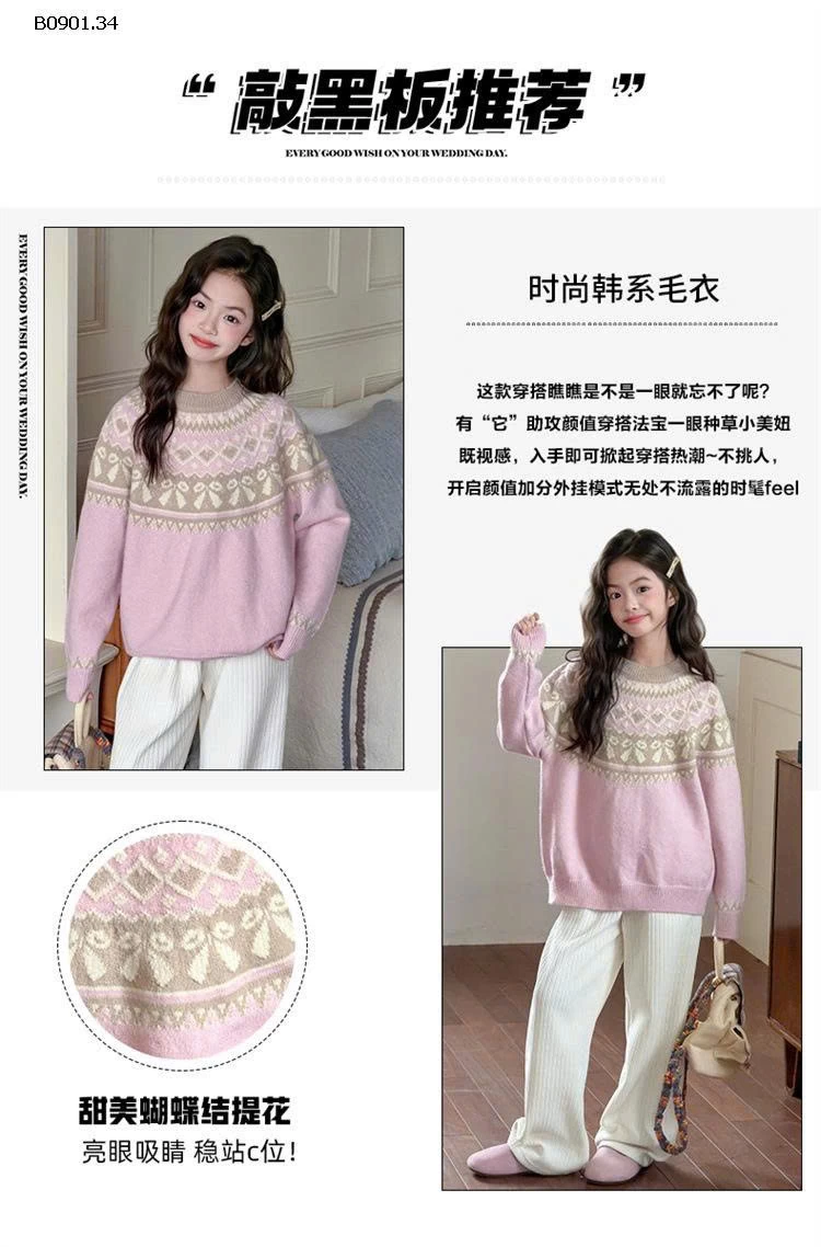 Áo len thắt nơ xinh xắn cho BG cổ tròn - Giá sỉ 290k