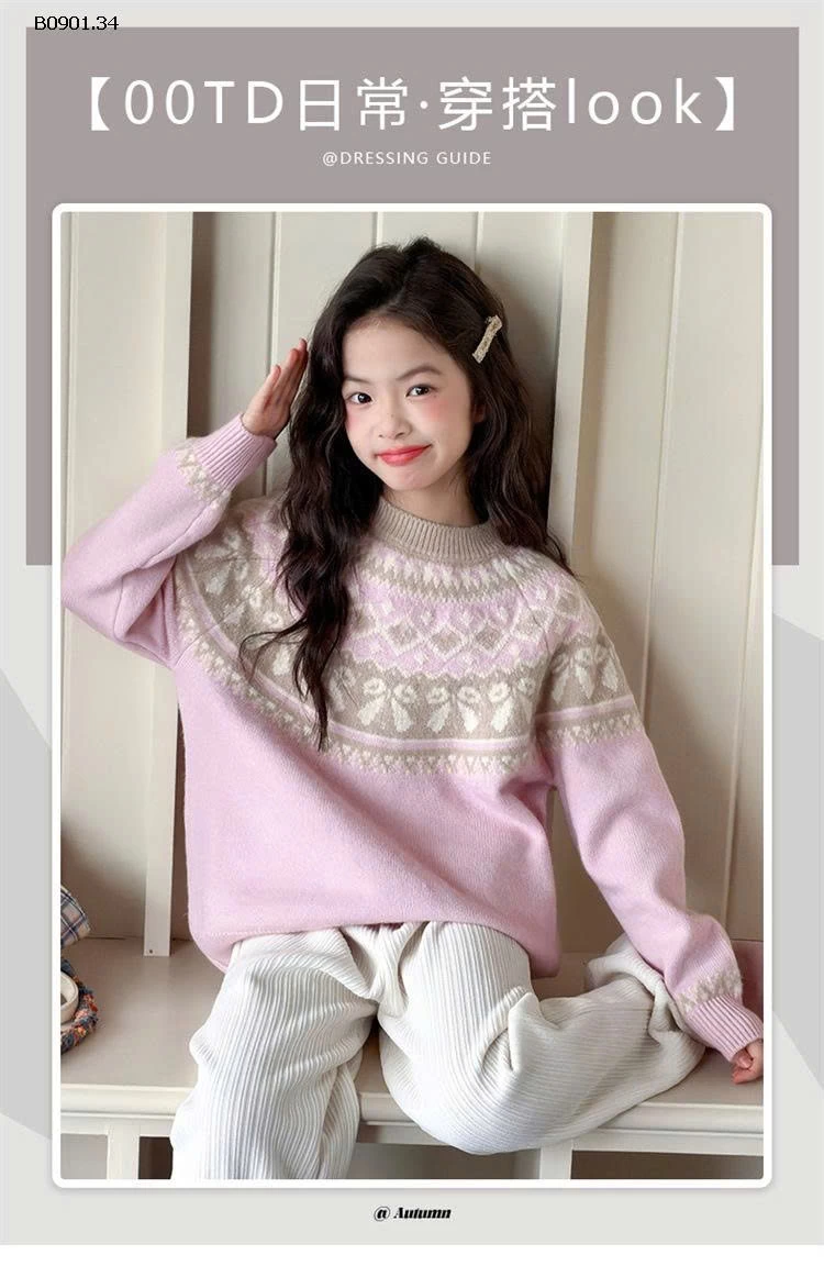 Áo len thắt nơ xinh xắn cho BG cổ tròn - Giá sỉ 290k