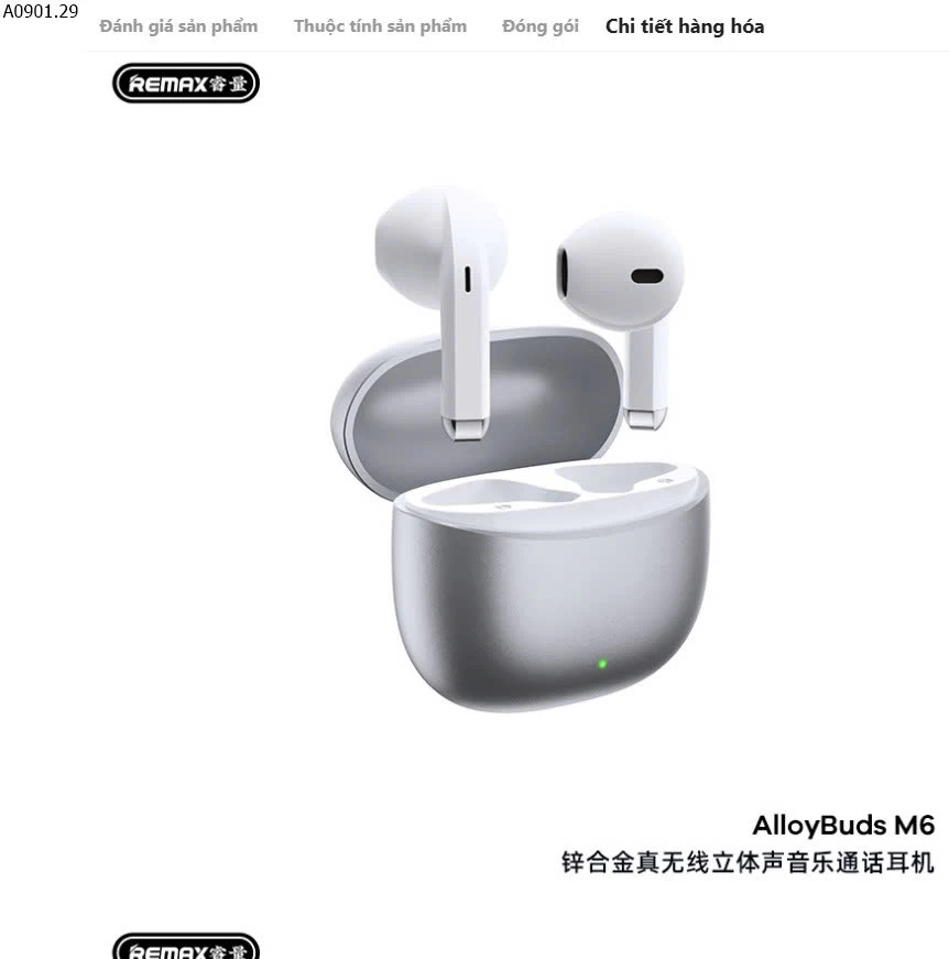 TAI NGHE BLUETOOTH REMAX ALLOYBUDS M6-sỉ 235k