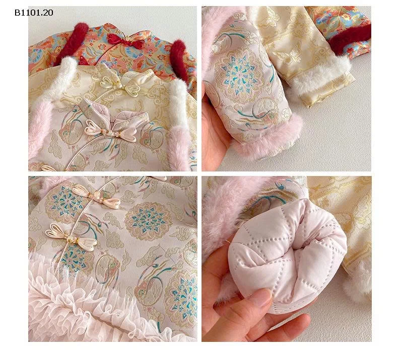 Đầm đón năm mới sành điệu cho bé gái mùa đông dày dặn có đệm - giá sỉ 288k