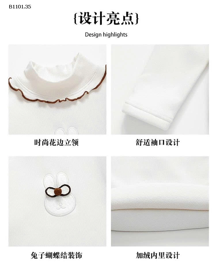 Áo lót giữ nhiệt hình thỏ nơ cho bé gái, kiểu dáng thu đông-Giá sỉ 165k