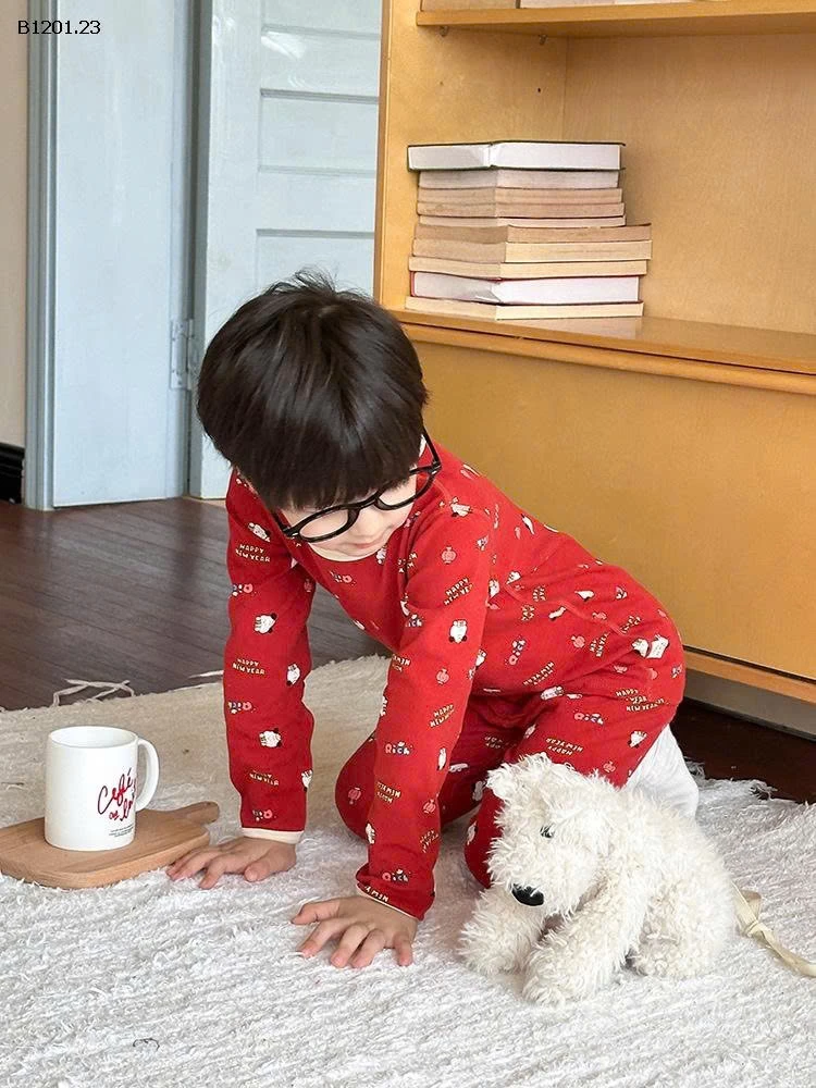 Bộ đồ ngủ trẻ em màu đỏ năm mới bằng cotton nguyên chất nhà AMBB  - sỉ giá  sz 90-150: 141k sz 160 : 162k sz 170 : 175k