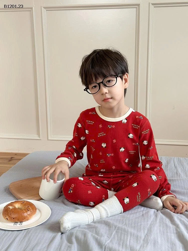 Bộ đồ ngủ trẻ em màu đỏ năm mới bằng cotton nguyên chất nhà AMBB  - sỉ giá  sz 90-150: 141k sz 160 : 162k sz 170 : 175k