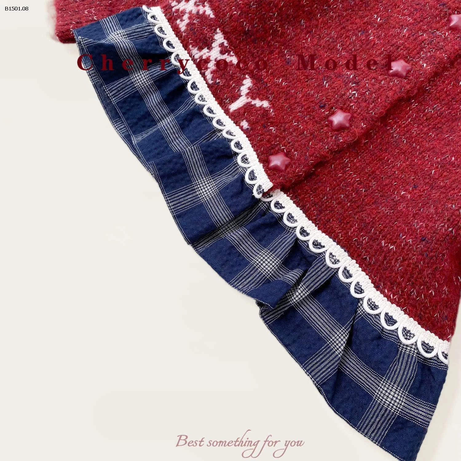 ÁO LEN VIỀN CARO HÃNG CHERRYCOCO CHO BÉ-Giá sỉ 230k