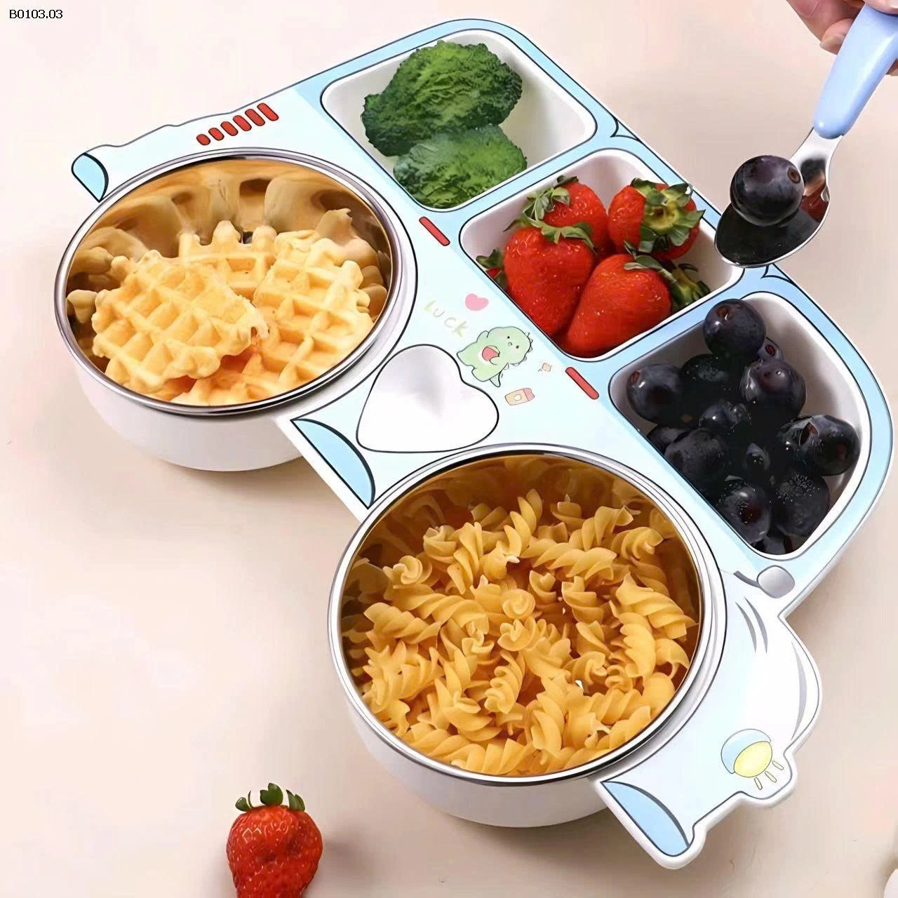 KHAY ĂN CHO BÉ HÌNH XE KÈM THÌA DĨA - sỉ 115k