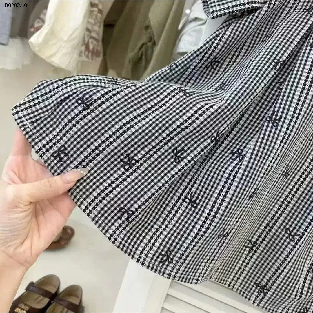 VÁY KẺ CARO HỌA TIẾT NƠ BG- sỉ 139k