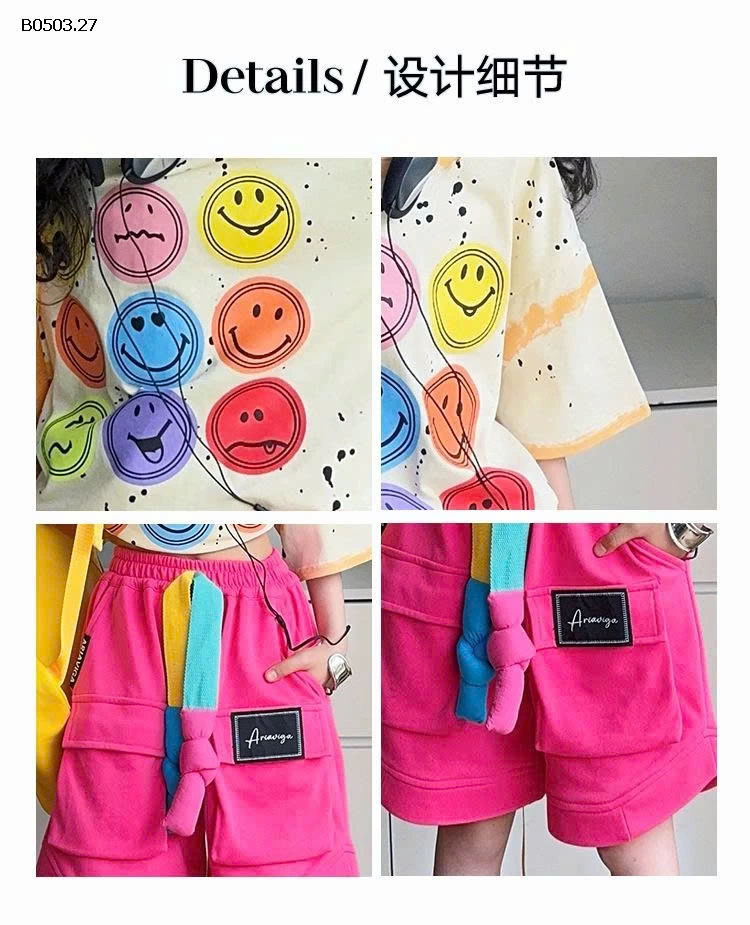 ÁO MẶT CƯỜI & SHORT TÚI HỘP BG-Giá sỉ áo: 184k quần: #205k