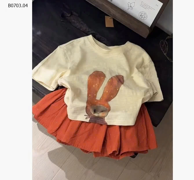 SÉT VÁY THỎ CAM 2 CHI TIẾT-Giá sỉ áo 120k, cv 150k