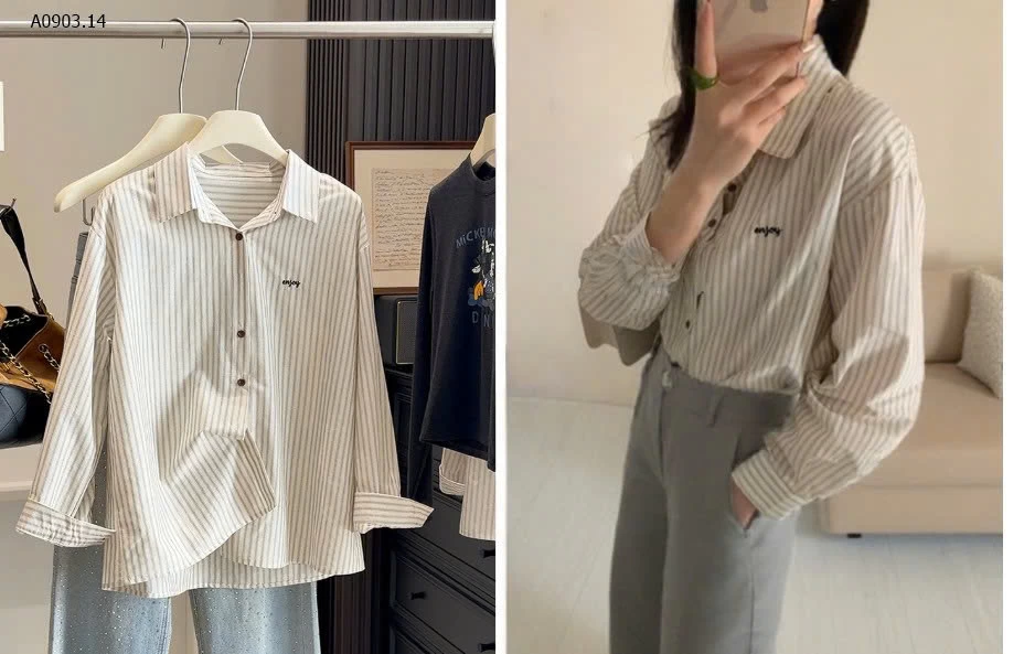  ÁO SƠ MI SỌC THÊU ANNA  - sỉ 185k